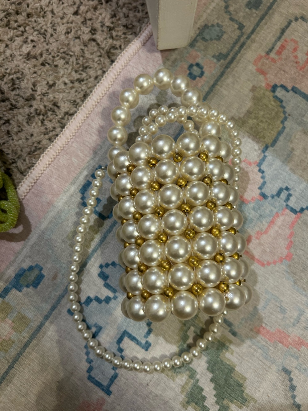 Pearl Beaded Handbag with Gold Accents